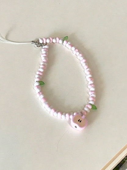 1pc Fresh Apple Shaped Beaded Phone Lanyard, Handmade Camera Strap Keychain Pendant
