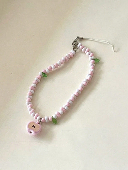 1pc Fresh Apple Shaped Beaded Phone Lanyard, Handmade Camera Strap Keychain Pendant