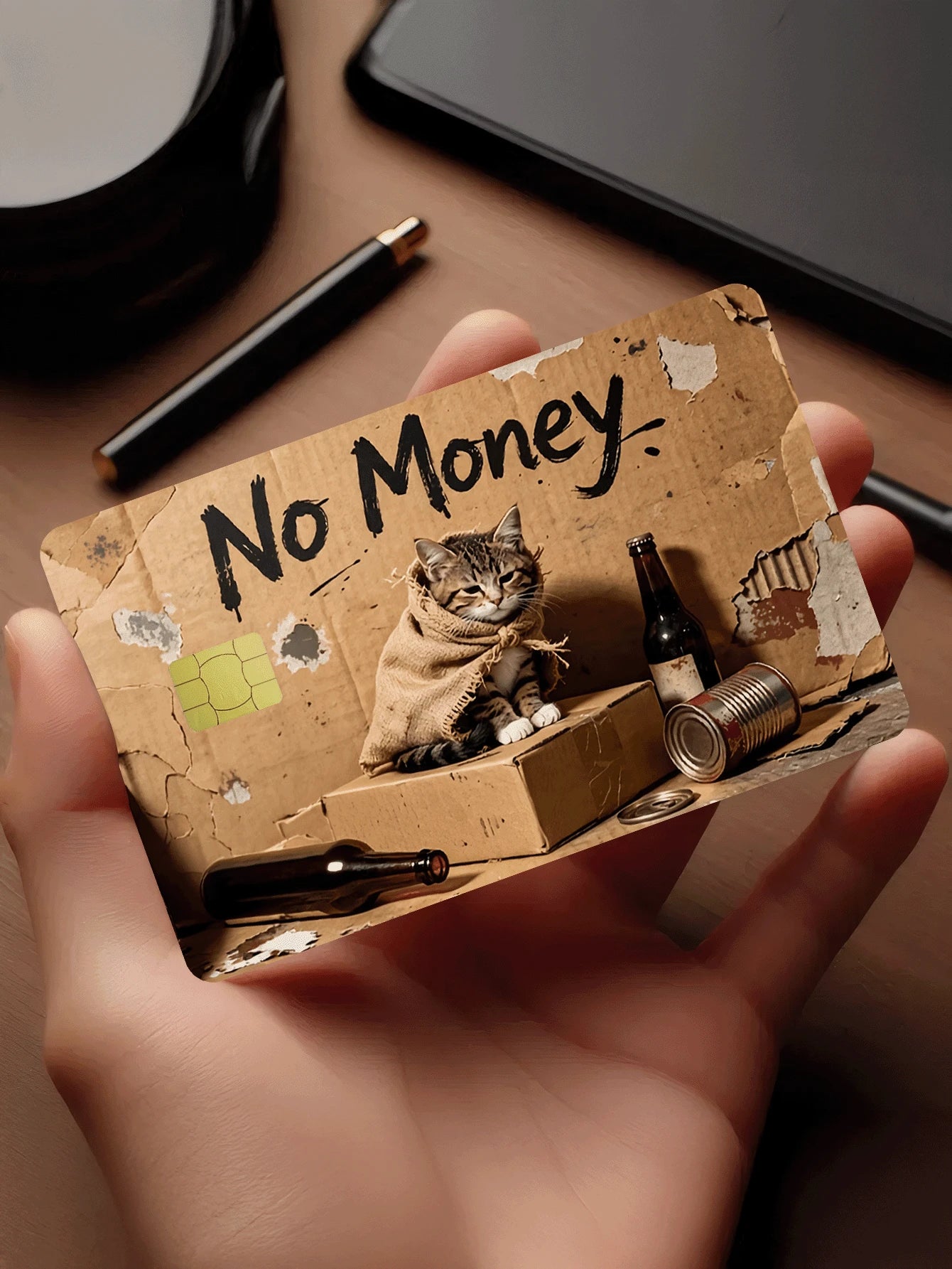 1pc Funny Cat Official Credit Card Sticker Privacy Protection Card Skin, Humorous Paper-Like No Money Holiday Birthday Gift PVC Material Anti-Fingerprint Anti-Scratch Wear-Resistant Card Sleeve, Card