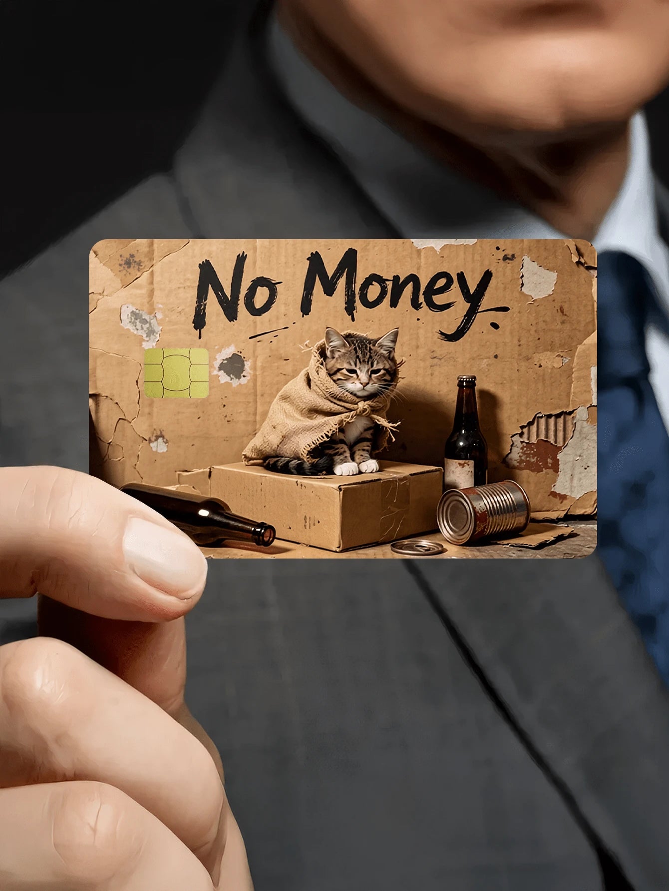 1pc Funny Cat Official Credit Card Sticker Privacy Protection Card Skin, Humorous Paper-Like No Money Holiday Birthday Gift PVC Material Anti-Fingerprint Anti-Scratch Wear-Resistant Card Sleeve, Card