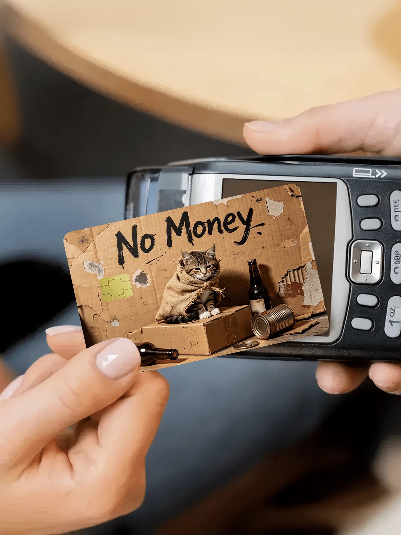 1pc Funny Cat Official Credit Card Sticker Privacy Protection Card Skin, Humorous Paper-Like No Money Holiday Birthday Gift PVC Material Anti-Fingerprint Anti-Scratch Wear-Resistant Card Sleeve, Card
