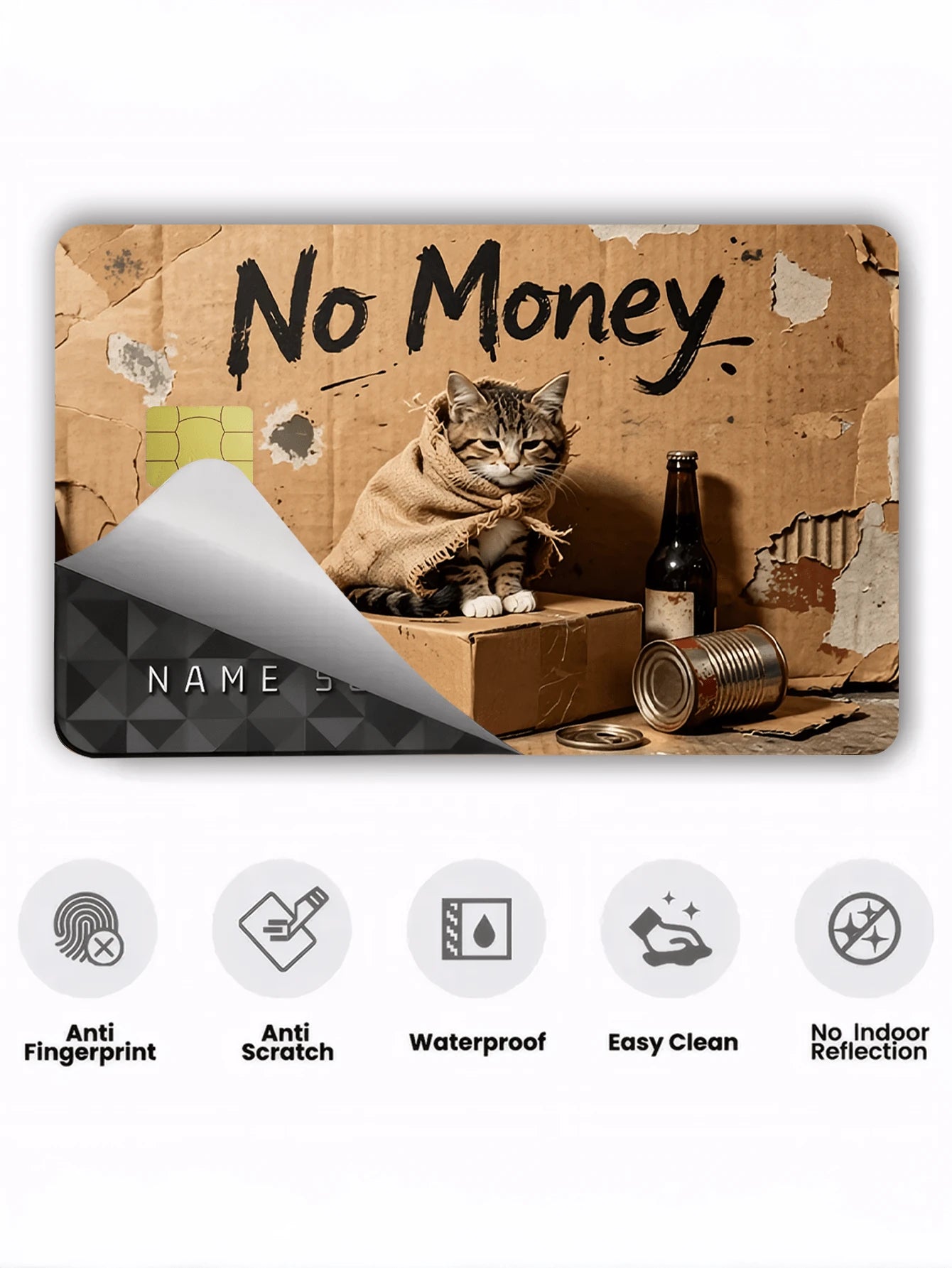 1pc Funny Cat Official Credit Card Sticker Privacy Protection Card Skin, Humorous Paper-Like No Money Holiday Birthday Gift PVC Material Anti-Fingerprint Anti-Scratch Wear-Resistant Card Sleeve, Card