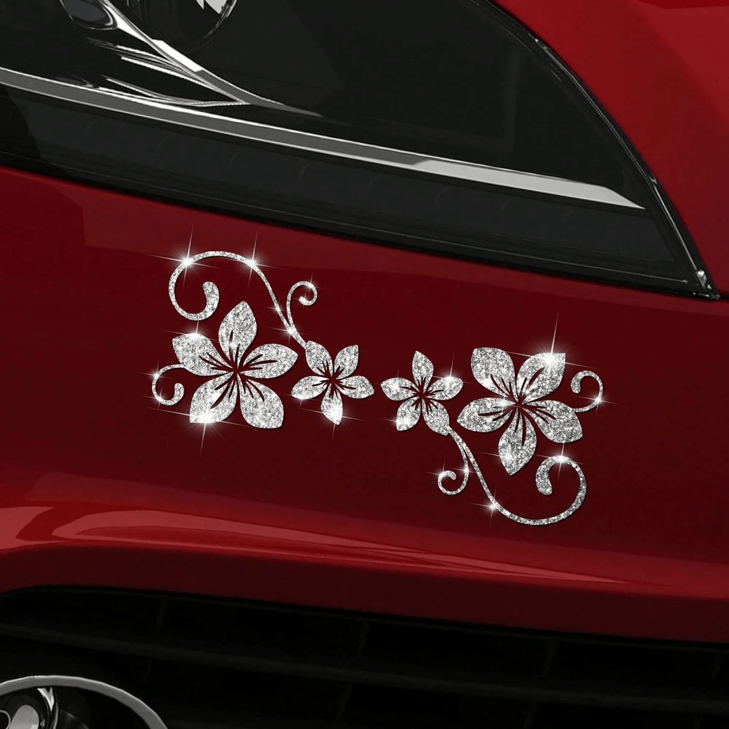 1pc Glitter Vine Floral Self-Adhesive Car Sticker, Elegant Floral Pattern, No Residue, Easy To Apply, Suitable For Car, Motorcycle, Truck, Glass Window And Laptop Decoration, Perfect Decor For Plant L