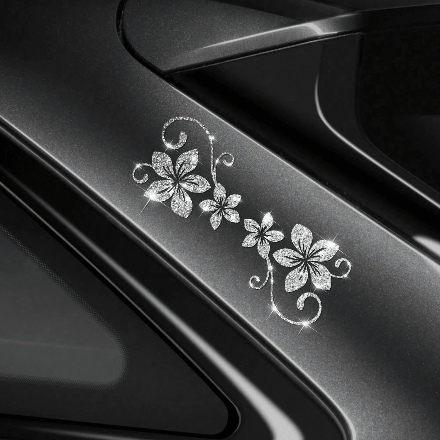 1pc Glitter Vine Floral Self-Adhesive Car Sticker, Elegant Floral Pattern, No Residue, Easy To Apply, Suitable For Car, Motorcycle, Truck, Glass Window And Laptop Decoration, Perfect Decor For Plant L