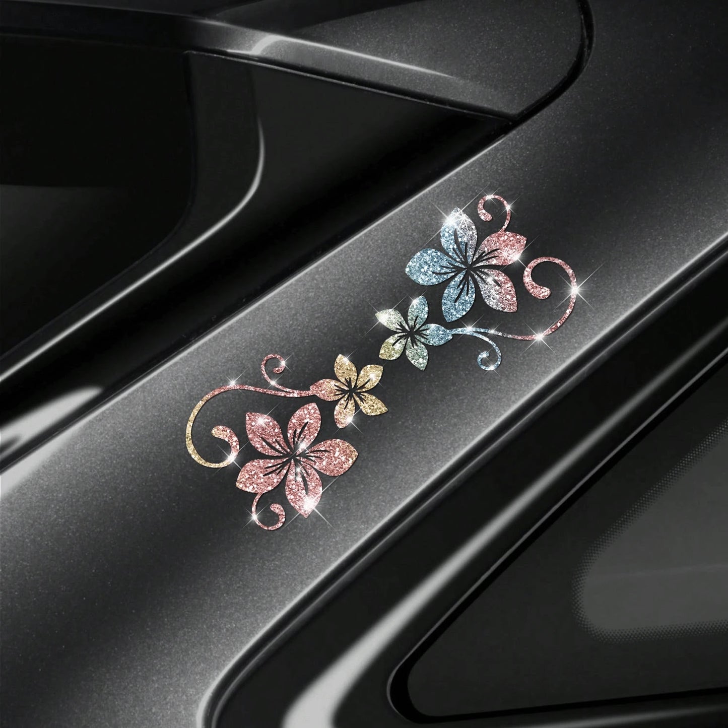1pc Glitter Vine Floral Self-Adhesive Car Sticker, Elegant Floral Pattern, No Residue, Easy To Apply, Suitable For Car, Motorcycle, Truck, Glass Window And Laptop Decoration, Perfect Decor For Plant L
