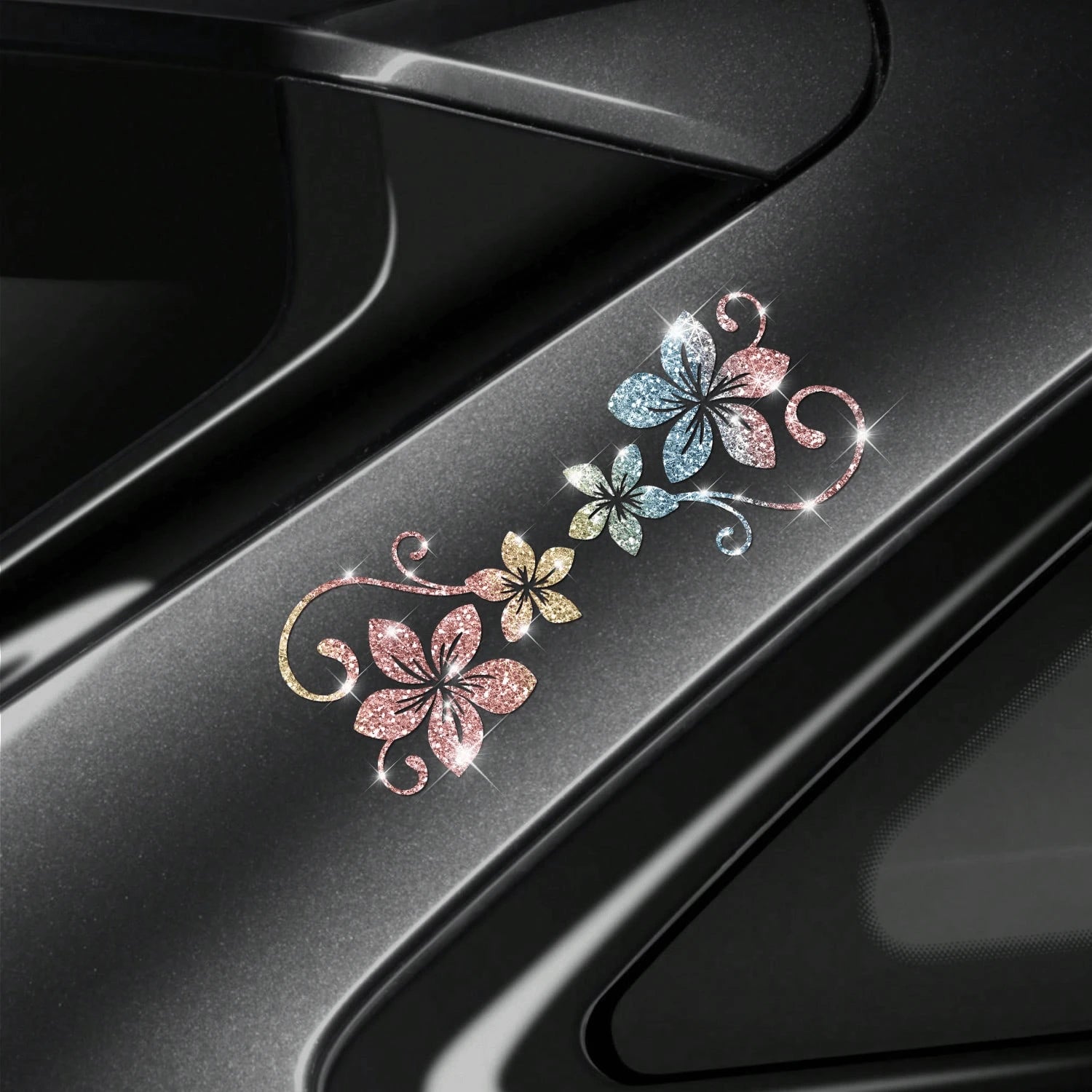 1pc Glitter Vine Floral Self-Adhesive Car Sticker, Elegant Floral Pattern, No Residue, Easy To Apply, Suitable For Car, Motorcycle, Truck, Glass Window And Laptop Decoration, Perfect Decor For Plant L