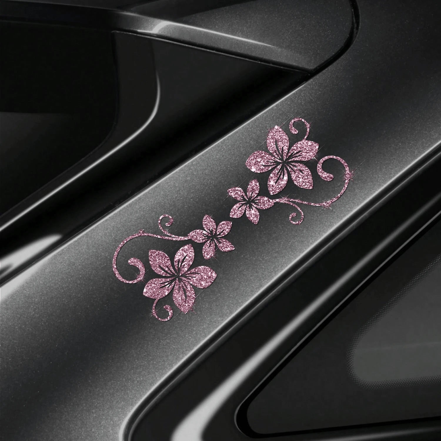 1pc Glitter Vine Floral Self-Adhesive Car Sticker, Elegant Floral Pattern, No Residue, Easy To Apply, Suitable For Car, Motorcycle, Truck, Glass Window And Laptop Decoration, Perfect Decor For Plant L