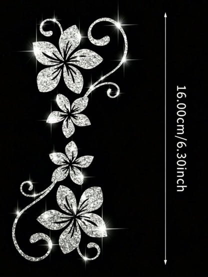 1pc Glitter Vine Floral Self-Adhesive Car Sticker, Elegant Floral Pattern, No Residue, Easy To Apply, Suitable For Car, Motorcycle, Truck, Glass Window And Laptop Decoration, Perfect Decor For Plant L