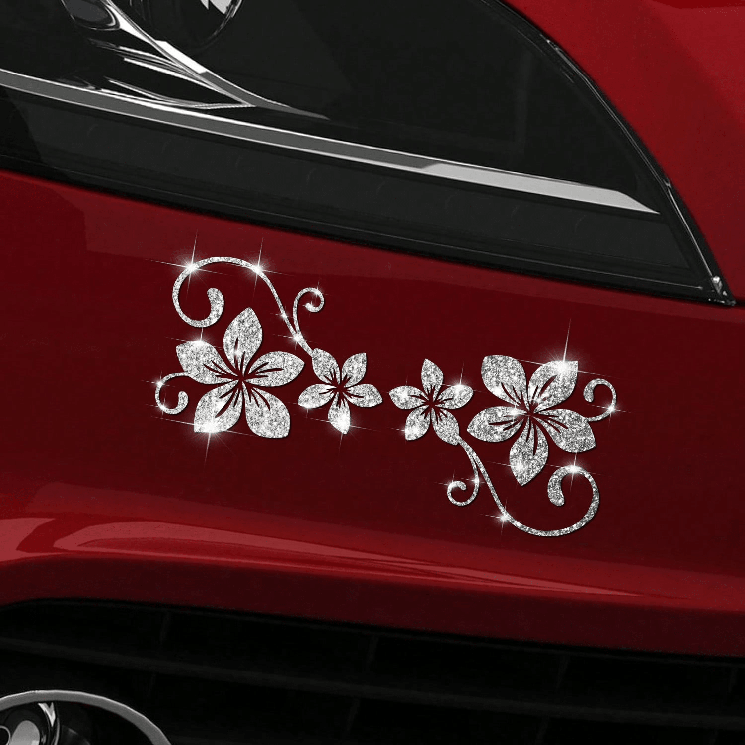 1pc Glitter Vine Floral Self-Adhesive Car Sticker, Elegant Floral Pattern, No Residue, Easy To Apply, Suitable For Car, Motorcycle, Truck, Glass Window And Laptop Decoration, Perfect Decor For Plant L