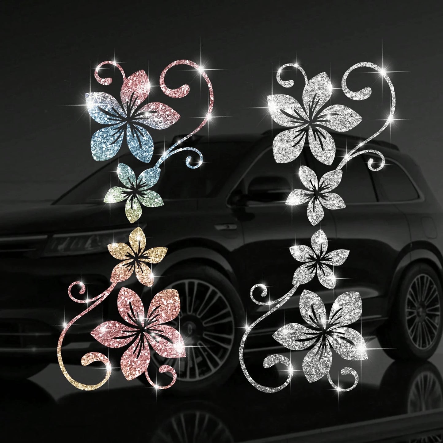 1pc Glitter Vine Floral Self-Adhesive Car Sticker With Elegant Flower Patterns. Residue-Free, Simple To Paste. Ideal Decorative Decal For Cars, Motorcycles, Trucks, Glass Windows And Laptops, Perfect