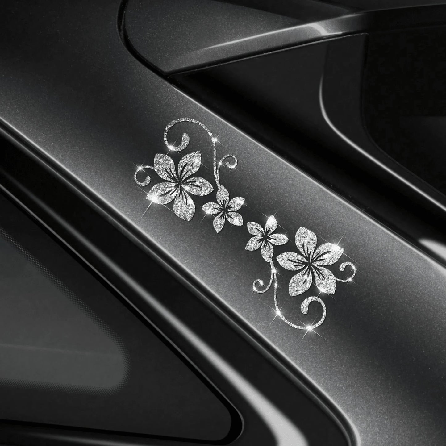 1pc Glitter Vine Floral Self-Adhesive Car Sticker With Elegant Flower Patterns. Residue-Free, Simple To Paste. Ideal Decorative Decal For Cars, Motorcycles, Trucks, Glass Windows And Laptops, Perfect