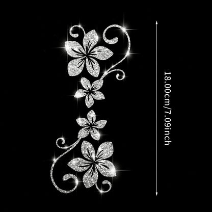 1pc Glitter Vine Floral Self-Adhesive Car Sticker With Elegant Flower Patterns. Residue-Free, Simple To Paste. Ideal Decorative Decal For Cars, Motorcycles, Trucks, Glass Windows And Laptops, Perfect