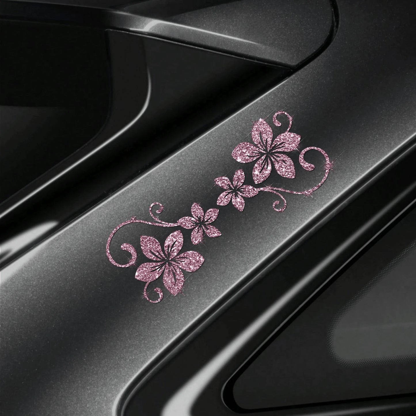 1pc Glitter Vine Floral Self-Adhesive Car Sticker With Elegant Flower Patterns. Residue-Free, Simple To Paste. Ideal Decorative Decal For Cars, Motorcycles, Trucks, Glass Windows And Laptops, Perfect