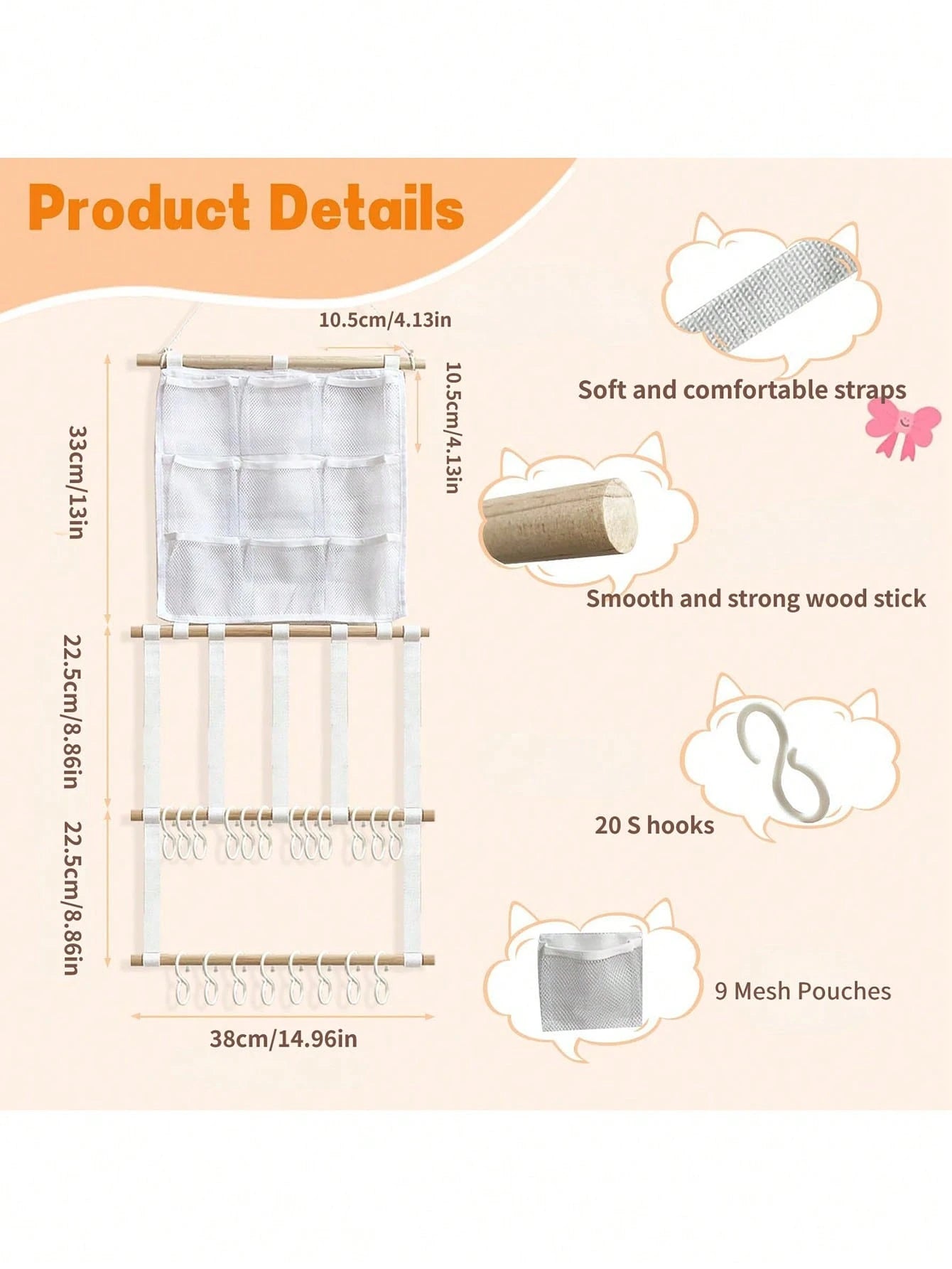 1pc Hair Accessory Organizer Rack, Hair Band Holder, Suitable For Girls, With Hooks To Store Hair Clips, Hair Bands, Hair Accessories, Can Be Hung On Wall, Ideal For Decorating Baby Room, Nursery, Gir