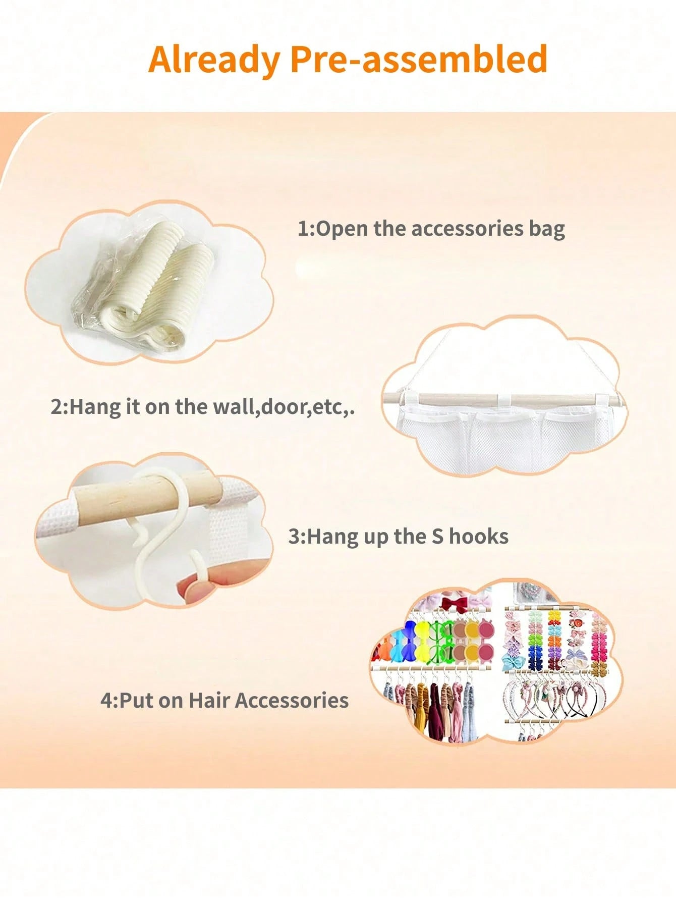 1pc Hair Accessory Organizer Rack, Hair Band Holder, Suitable For Girls, With Hooks To Store Hair Clips, Hair Bands, Hair Accessories, Can Be Hung On Wall, Ideal For Decorating Baby Room, Nursery, Gir