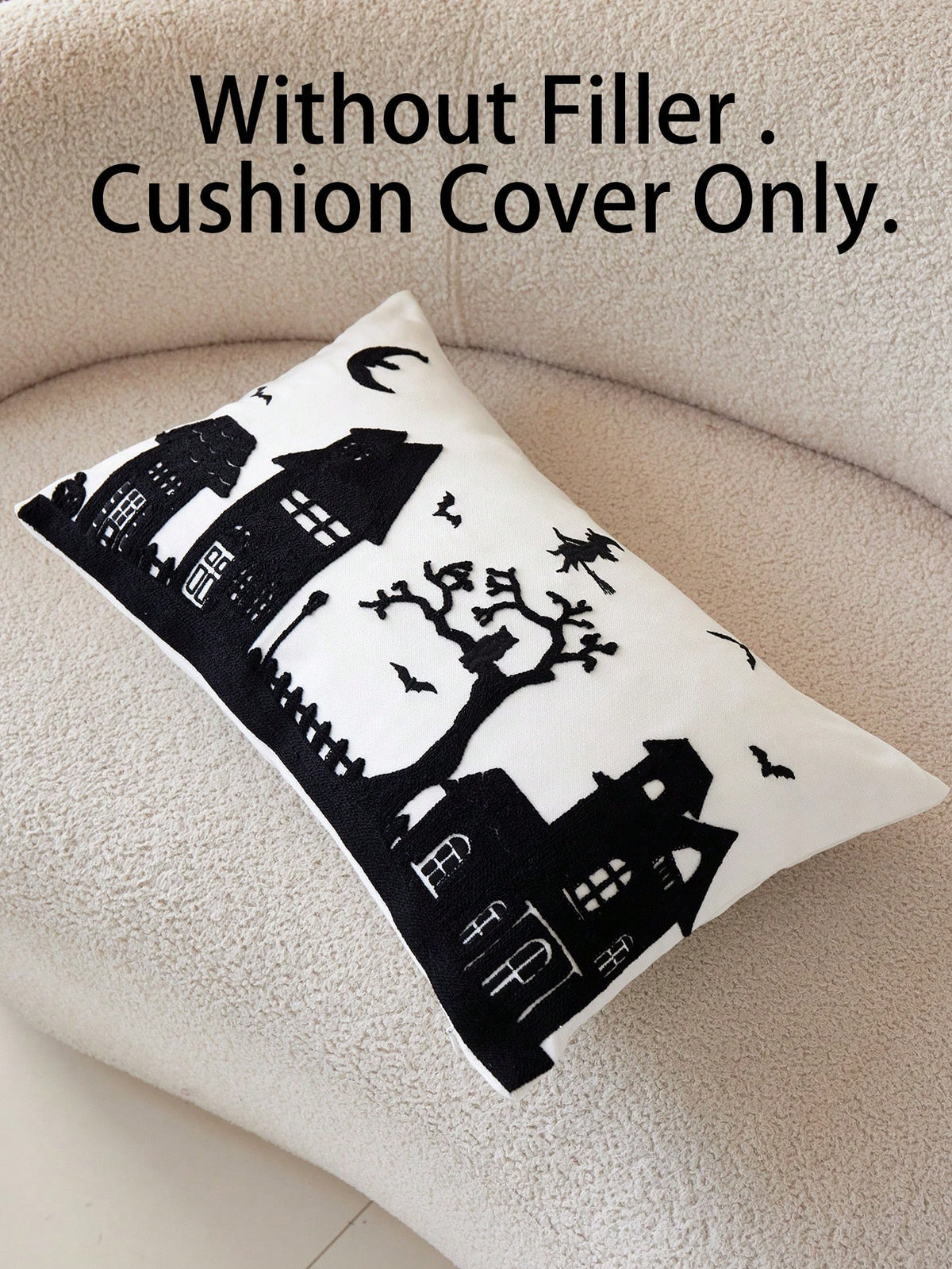 1pc Halloween Haunted House Embroidered Pillow Case, Suitable For Indoor Decoration, Halloween Decor, All Season Pillow Case, Without Insert