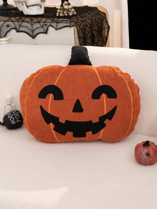 1pc Halloween Orange Pumpkin Embroidered Pillow Case, Suitable For Indoor Decoration, Halloween Decoration, Ghost Festival Decoration Pillow Case, Without Insert