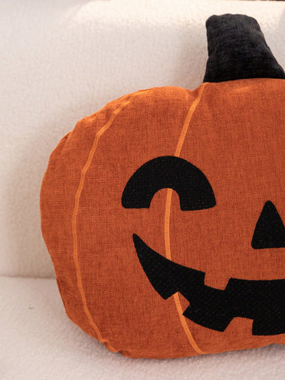 1pc Halloween Orange Pumpkin Embroidered Pillow Case, Suitable For Indoor Decoration, Halloween Decoration, Ghost Festival Decoration Pillow Case, Without Insert