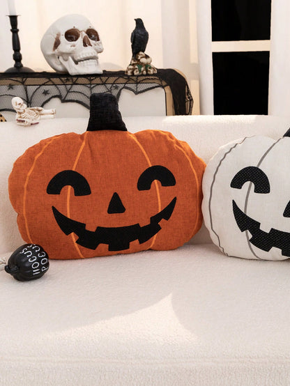1pc Halloween Orange Pumpkin Embroidered Pillow Case, Suitable For Indoor Decoration, Halloween Decoration, Ghost Festival Decoration Pillow Case, Without Insert
