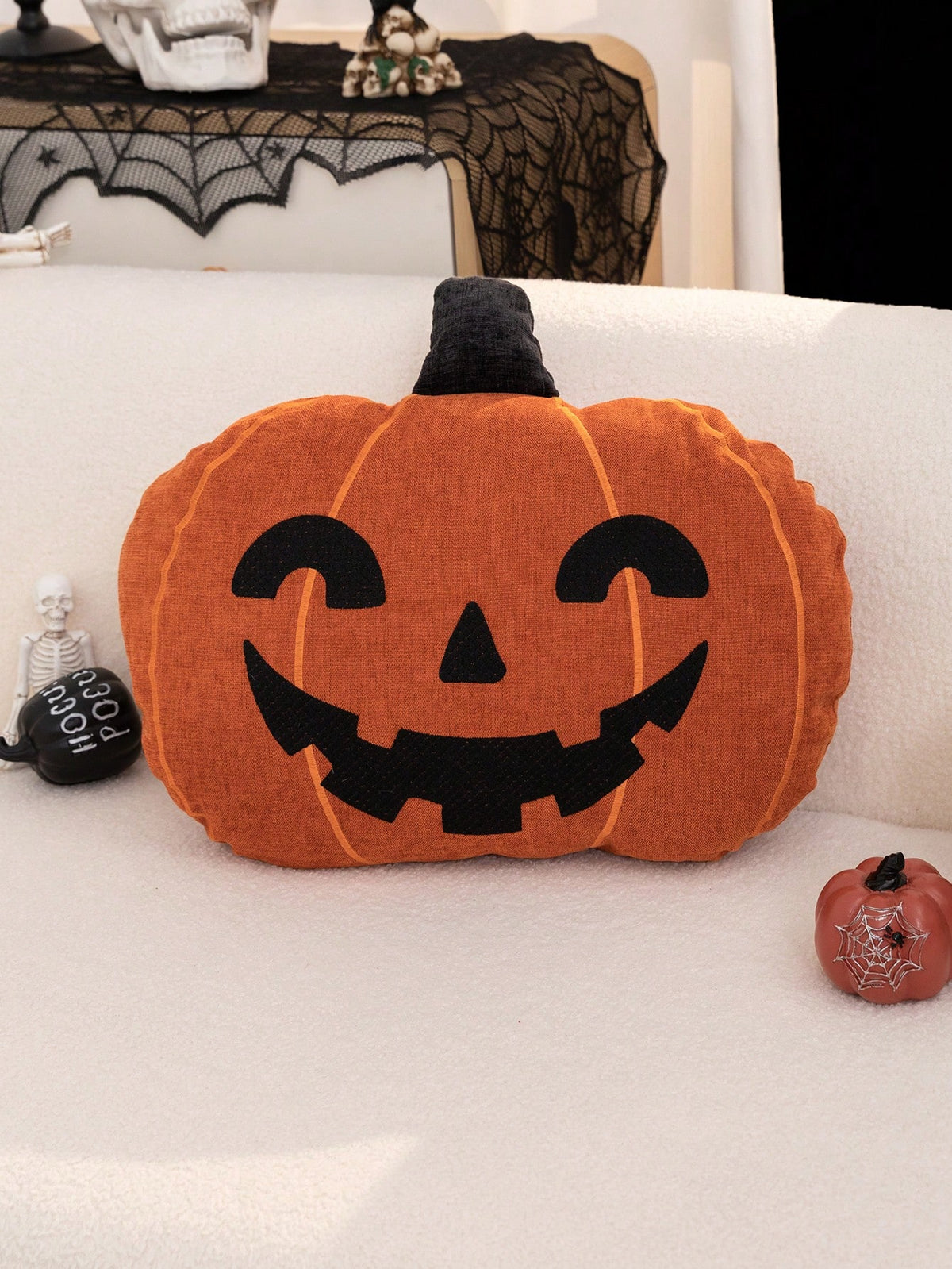 1pc Halloween Orange Pumpkin Embroidered Pillow Case, Suitable For Indoor Decoration, Halloween Decoration, Ghost Festival Decoration Pillow Case, Without Insert