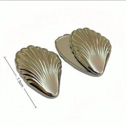 1pc Handheld Heart-Shaped Makeup Mirror, Miniature Simplistic Unbreakable Portable Double Sided Compact Folding Mirror For Touchups
