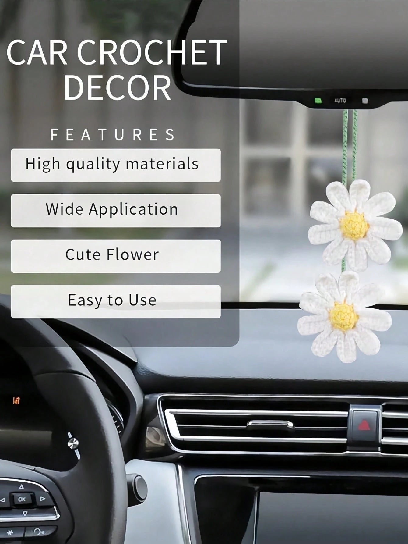 1PC Handmade Woven Daisy Pendant Lightweight Elegant Rearview Mirror Hanging Ornament Decorative Decor For Car Interior Daily Holiday Party Vehicle Aesthetic Gift Accessory