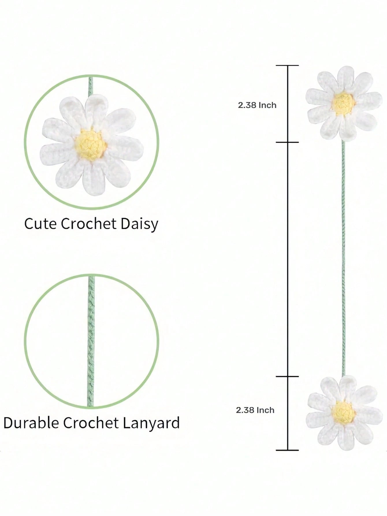 1PC Handmade Woven Daisy Pendant Lightweight Elegant Rearview Mirror Hanging Ornament Decorative Decor For Car Interior Daily Holiday Party Vehicle Aesthetic Gift Accessory