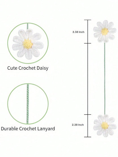 1PC Handmade Woven Daisy Pendant Lightweight Elegant Rearview Mirror Hanging Ornament Decorative Decor For Car Interior Daily Holiday Party Vehicle Aesthetic Gift Accessory