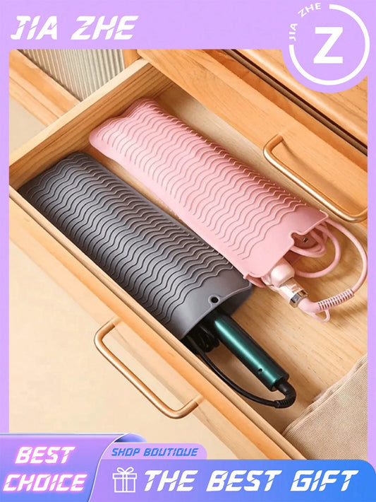 1pc Hangable Silicone Heat Resistant Mat & Hair Straightener Storage Bag Combo, Mini Travel Pouch For Flat Iron, Curler Wand, Hot Waver, Salon Hot Tools; Small Cosmetic Organizer Bag, Brush Holder, Tr