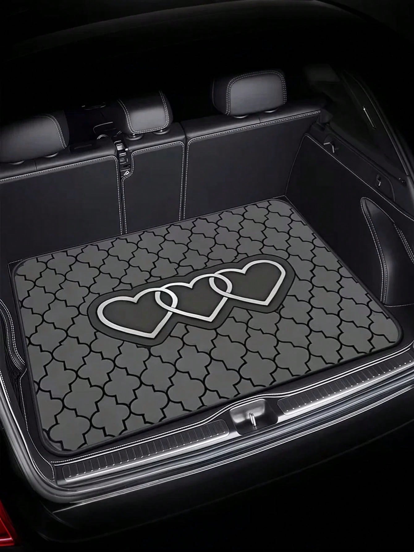 1PC Heart Print Car Trunk Mat, Elegant Universal Car Interior Trim For Multiple Models, Machine Washable & Easy To Clean Cargo Liner, Ideal Valentine's Day Gift For Women, Romantic Auto Accessories Fo