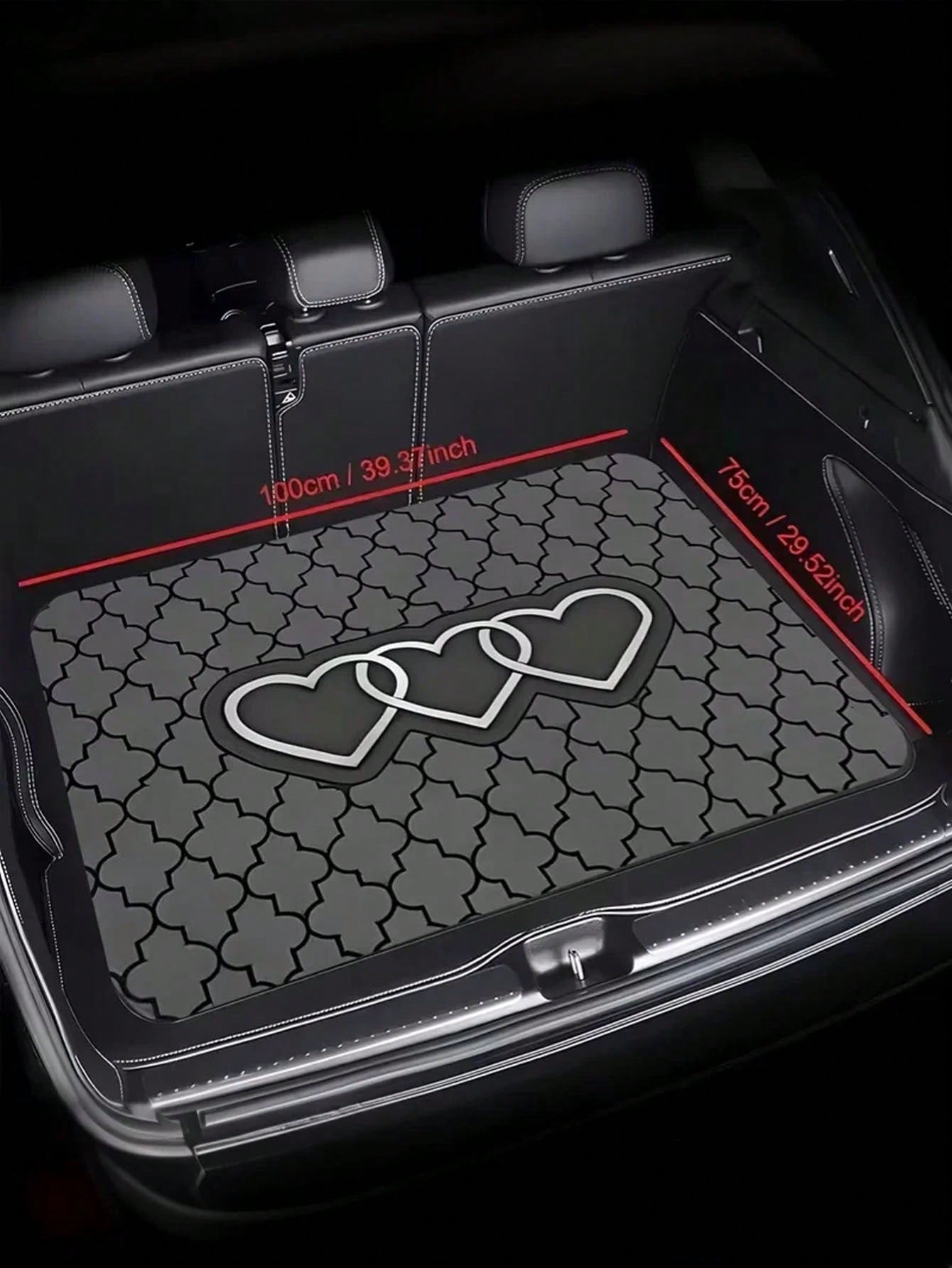 1PC Heart Print Car Trunk Mat, Elegant Universal Car Interior Trim For Multiple Models, Machine Washable & Easy To Clean Cargo Liner, Ideal Valentine's Day Gift For Women, Romantic Auto Accessories Fo