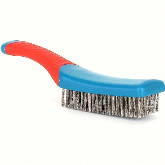 1pc Heavy Duty Stainless Steel Wire Brush With Ergonomic Blue And Red Handle- Perfect For Removing Rust, Slag, Dirt And Paint, Deep Cleaning, Plastic Handle
