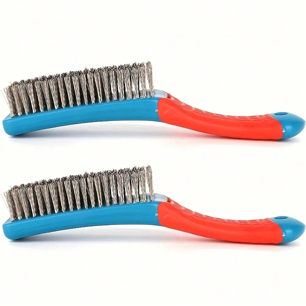 1pc Heavy Duty Stainless Steel Wire Brush With Ergonomic Blue And Red Handle- Perfect For Removing Rust, Slag, Dirt And Paint, Deep Cleaning, Plastic Handle
