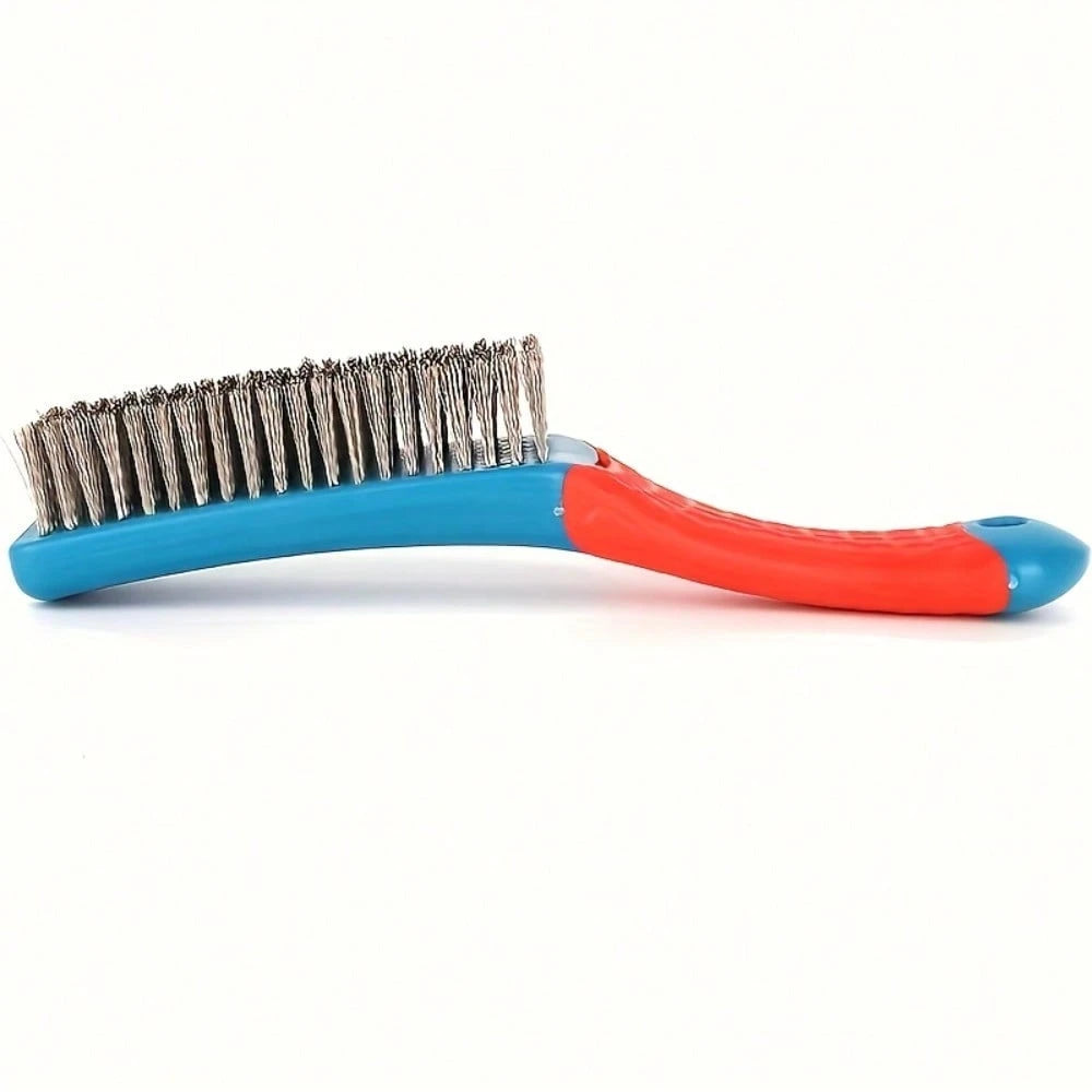 1pc Heavy Duty Stainless Steel Wire Brush With Ergonomic Blue And Red Handle- Perfect For Removing Rust, Slag, Dirt And Paint, Deep Cleaning, Plastic Handle