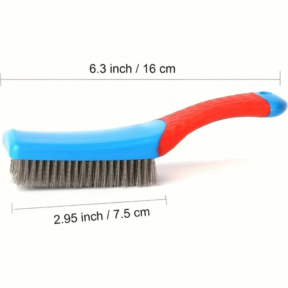 1pc Heavy Duty Stainless Steel Wire Brush With Ergonomic Blue And Red Handle- Perfect For Removing Rust, Slag, Dirt And Paint, Deep Cleaning, Plastic Handle