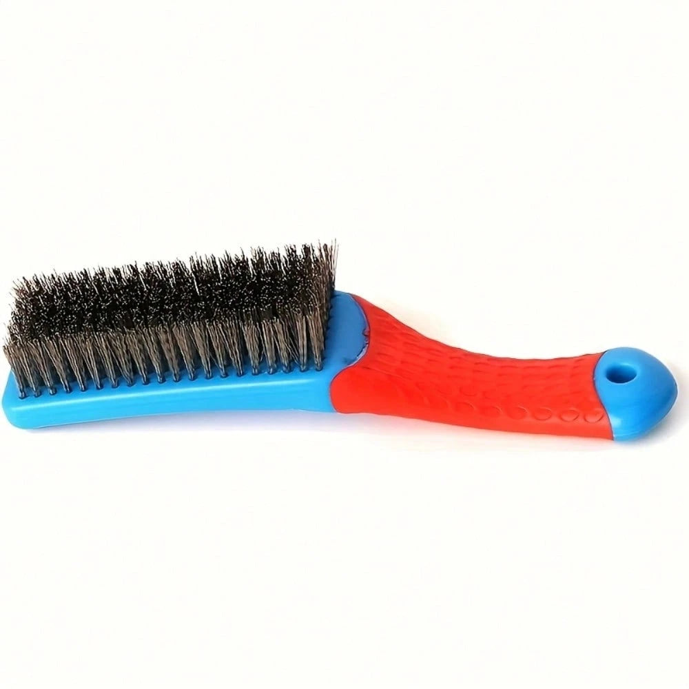 1pc Heavy Duty Stainless Steel Wire Brush With Ergonomic Blue And Red Handle- Perfect For Removing Rust, Slag, Dirt And Paint, Deep Cleaning, Plastic Handle