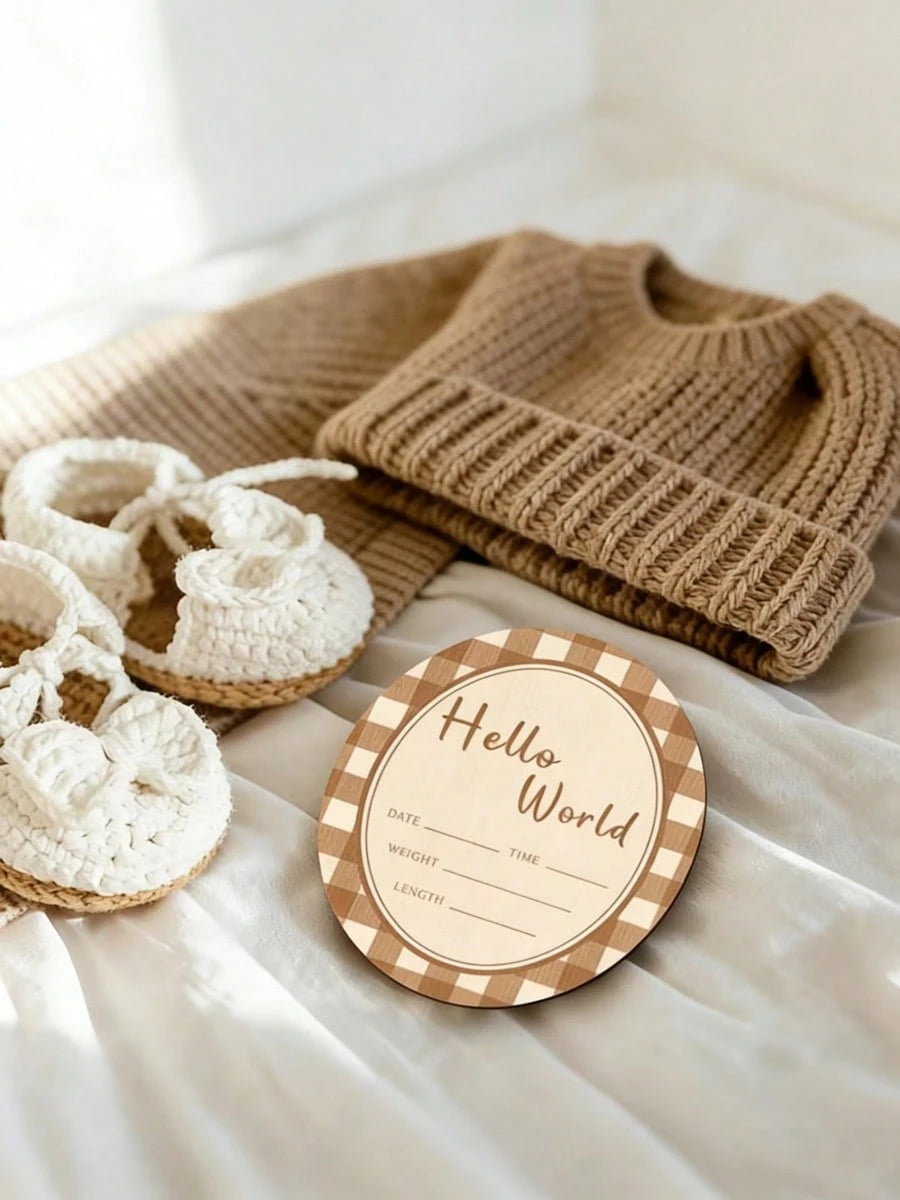 1pc Hello Wooden Oval Decorative Plaque & Ornament, Newborn Welcome Sign, Pregnancy Announcement Photo Prop For Baby