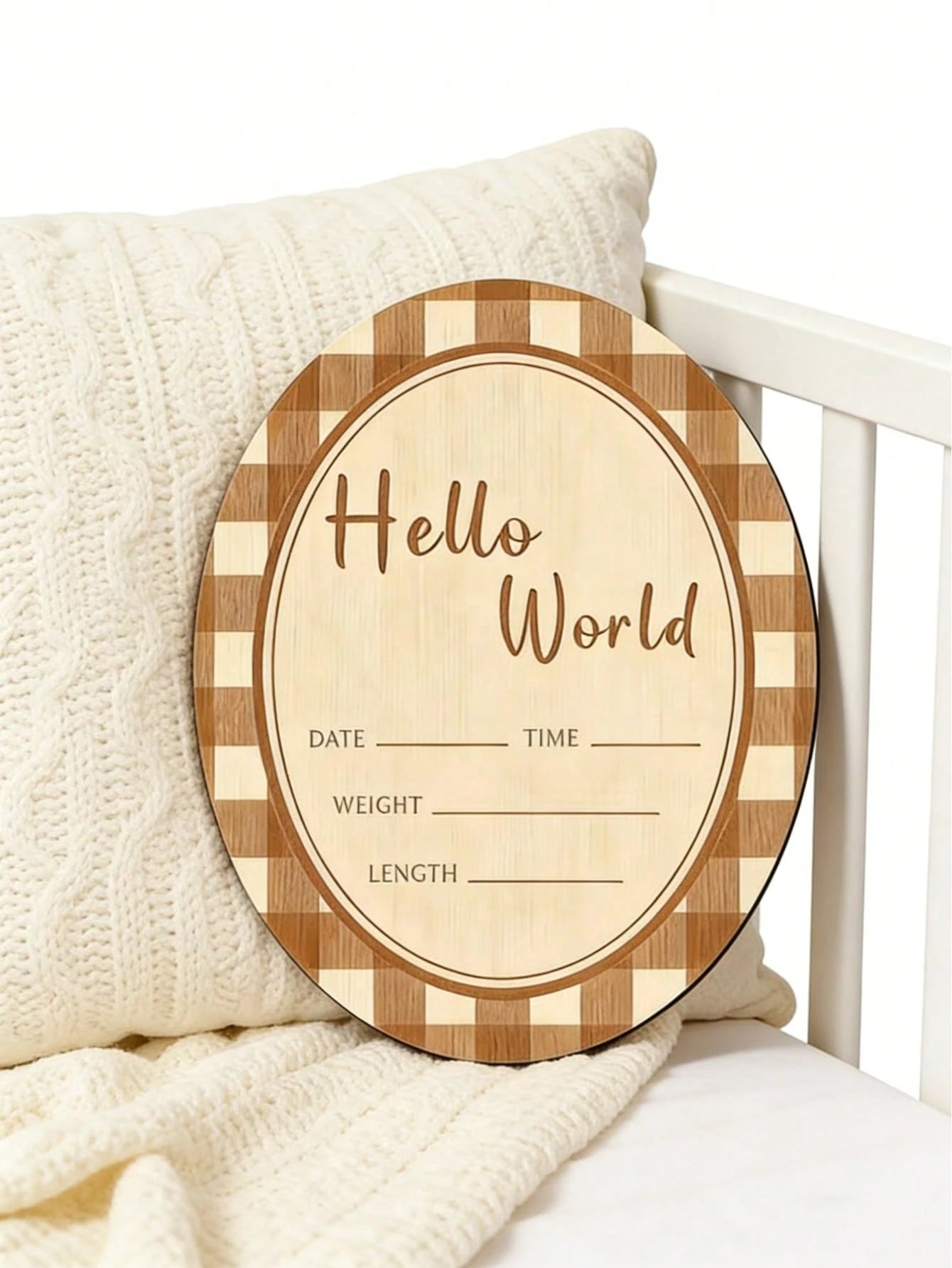 1pc Hello Wooden Oval Decorative Plaque & Ornament, Newborn Welcome Sign, Pregnancy Announcement Photo Prop For Baby