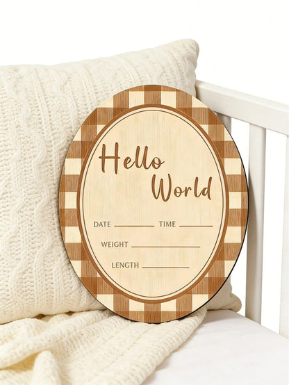 1pc Hello Wooden Oval Decorative Plaque & Ornament, Newborn Welcome Sign, Pregnancy Announcement Photo Prop For Baby
