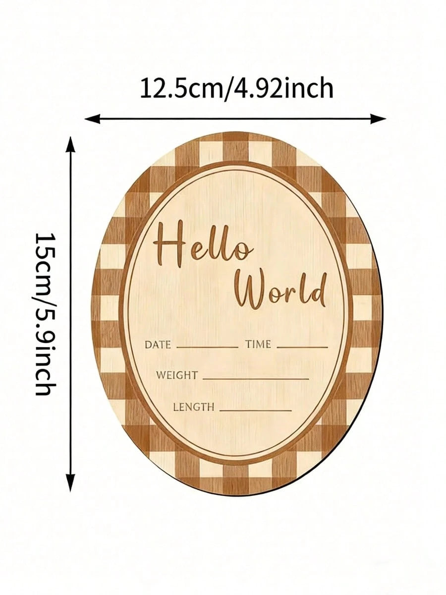 1pc Hello Wooden Oval Decorative Plaque & Ornament, Newborn Welcome Sign, Pregnancy Announcement Photo Prop For Baby