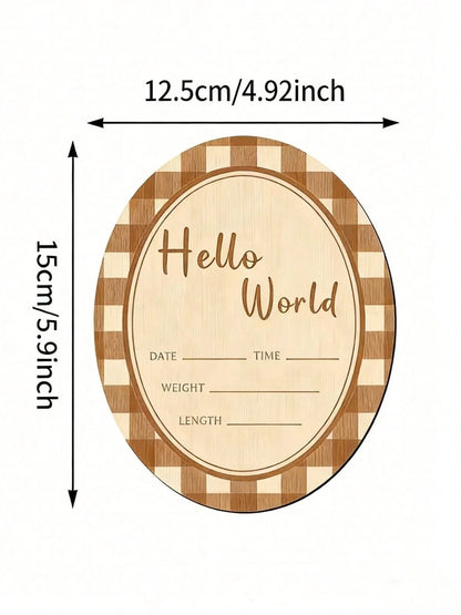 1pc Hello Wooden Oval Decorative Plaque & Ornament, Newborn Welcome Sign, Pregnancy Announcement Photo Prop For Baby