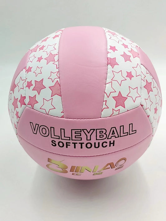 1pc Inflatable Volleyball, PVC Soft Star Design, Pink, Size 5, For Match Training And Beach Use, Star Pattern Color Assorted