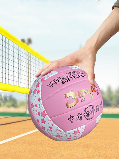 1pc Inflatable Volleyball, PVC Soft Star Design, Pink, Size 5, For Match Training And Beach Use, Star Pattern Color Assorted