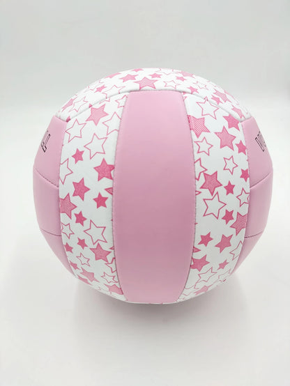 1pc Inflatable Volleyball, PVC Soft Star Design, Pink, Size 5, For Match Training And Beach Use, Star Pattern Color Assorted