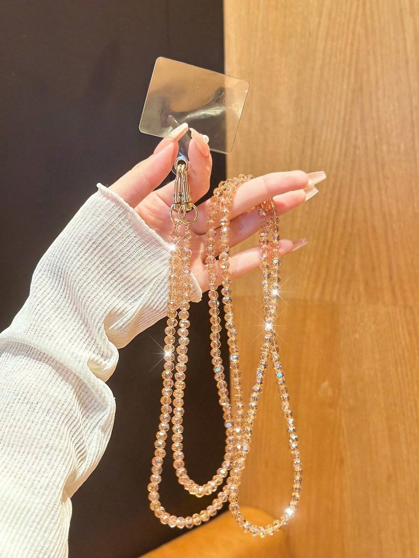 1pc Jade White & Black Orchid Shiny Glass Bead Chain, Suitable For Phone Charm, Bracelet, Crossbody Strap, Compatible With Bags.