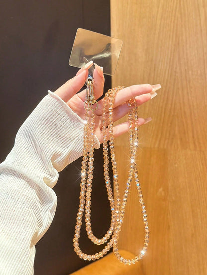 1pc Jade White & Black Orchid Shiny Glass Bead Chain, Suitable For Phone Charm, Bracelet, Crossbody Strap, Compatible With Bags.