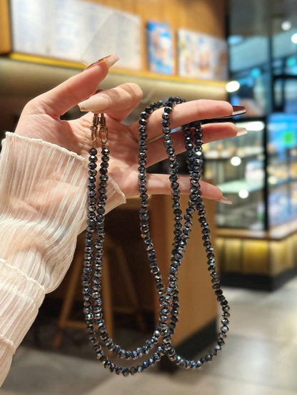 1pc Jade White & Black Orchid Shiny Glass Bead Chain, Suitable For Phone Charm, Bracelet, Crossbody Strap, Compatible With Bags.