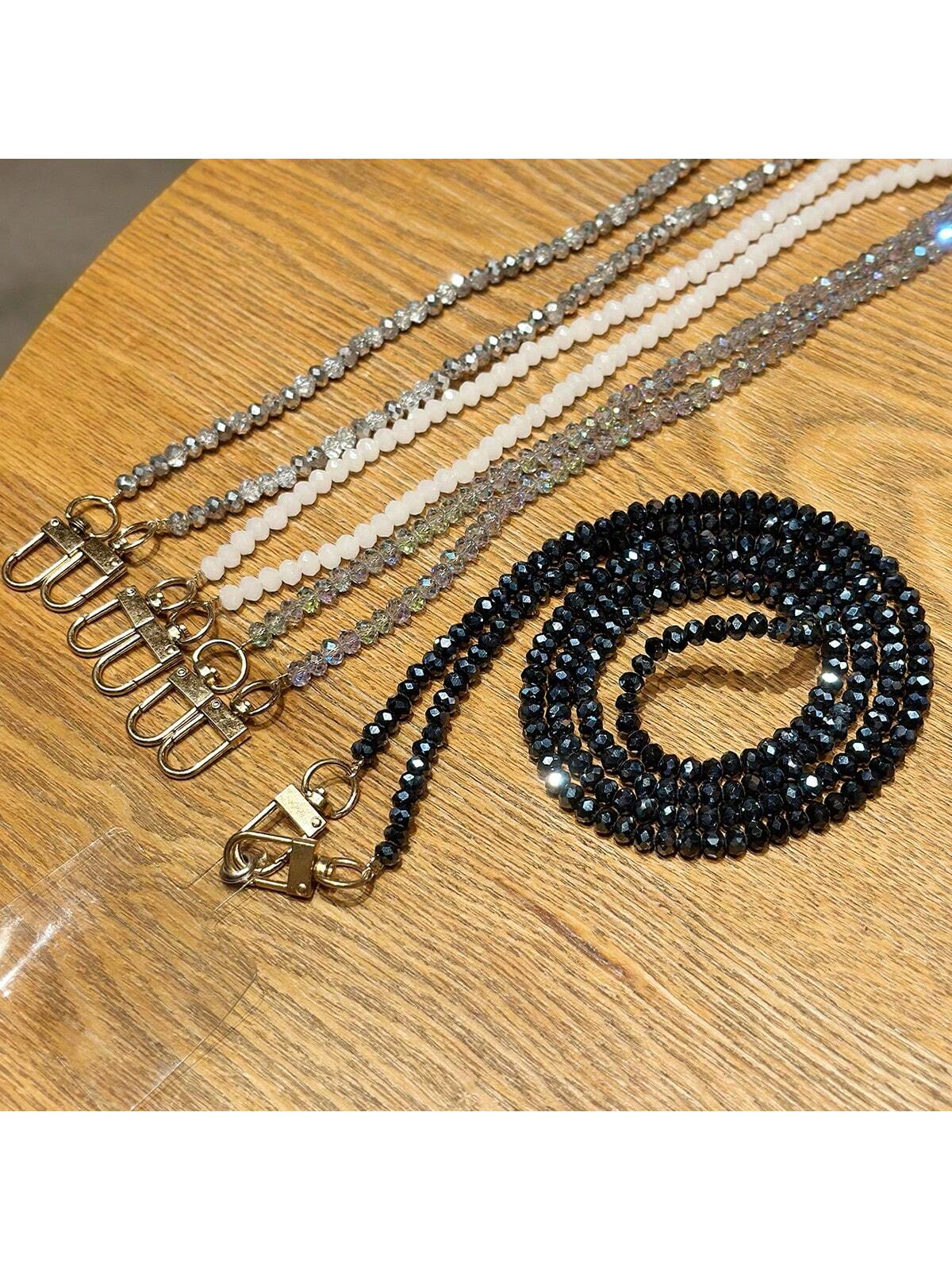 1pc Jade White & Black Orchid Shiny Glass Bead Chain, Suitable For Phone Charm, Bracelet, Crossbody Strap, Compatible With Bags.