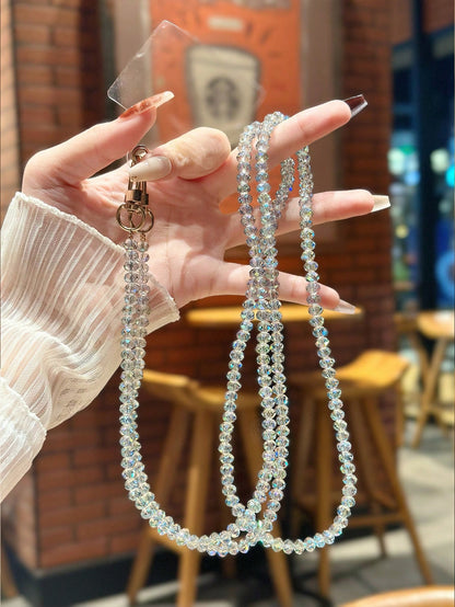 1pc Jade White & Black Orchid Shiny Glass Bead Chain, Suitable For Phone Charm, Bracelet, Crossbody Strap, Compatible With Bags.
