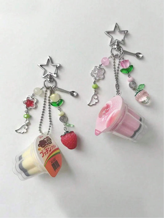 1pc Japan Prinki Keychain, Pink & Yellow Macaron Charm, Y2K Heisei Era Retro Beaded Accessory Kawaii Vacation Essentials Bag Accessories Bag Charm Accessories Charms For Bag Teacher Gifts Accessories